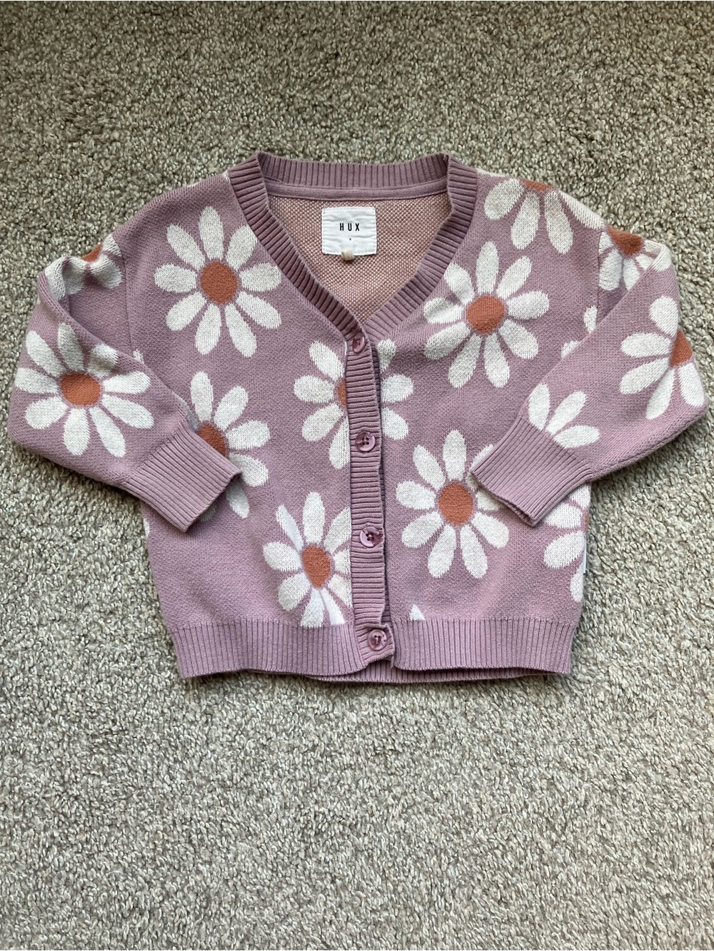 Huxbaby Floral Daisy Knit Cardigan in Dusty Lavender